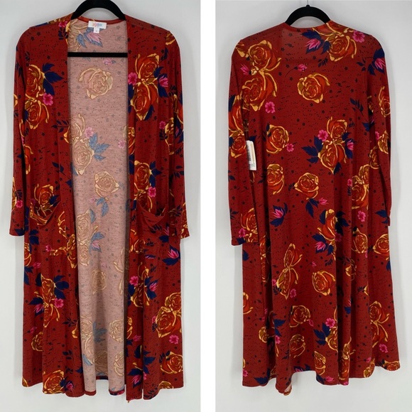 Lularoe Sarah red floral duster open cardigan - Picture 1 of 9